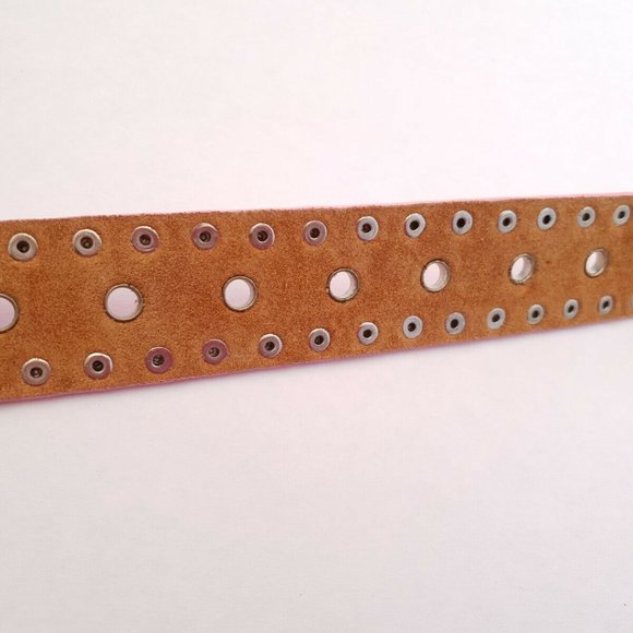 Genuine Bonded Leather Studded Belt Mall Goth Y2k Pink Metal Stud Punk Glam Rock - Picture 9 of 10